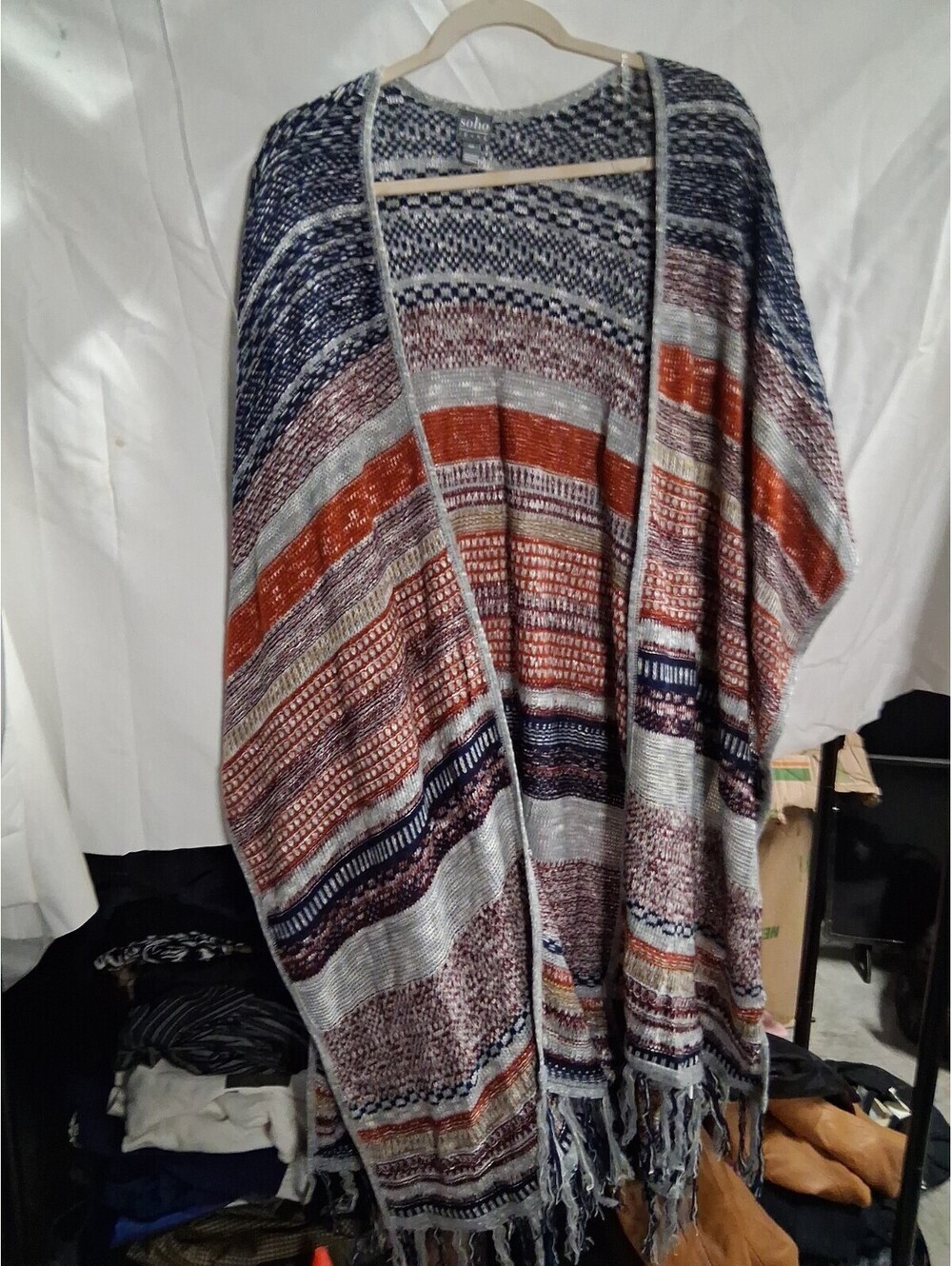 Reversible Blanket Wrap Womens Gray Black One Size Poncho Cape Soft K2